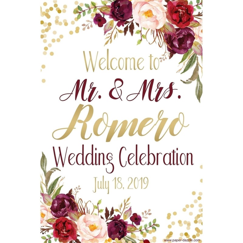 Customizable Yard Sign / Lawn Sign Welcome Wedding Floral Gold Confetti