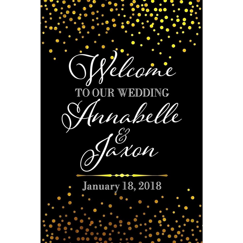 Customizable Yard Sign / Lawn Sign Welcome Wedding Gold Confetti On Black