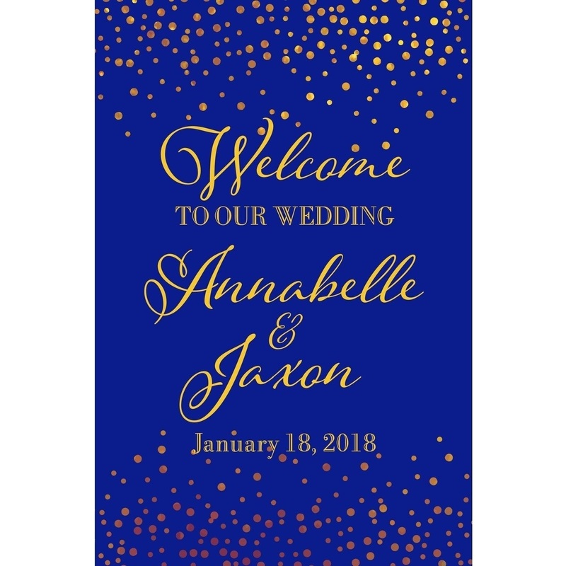 Customizable Yard Sign / Lawn Sign Welcome Wedding Gold Confetti On Blue