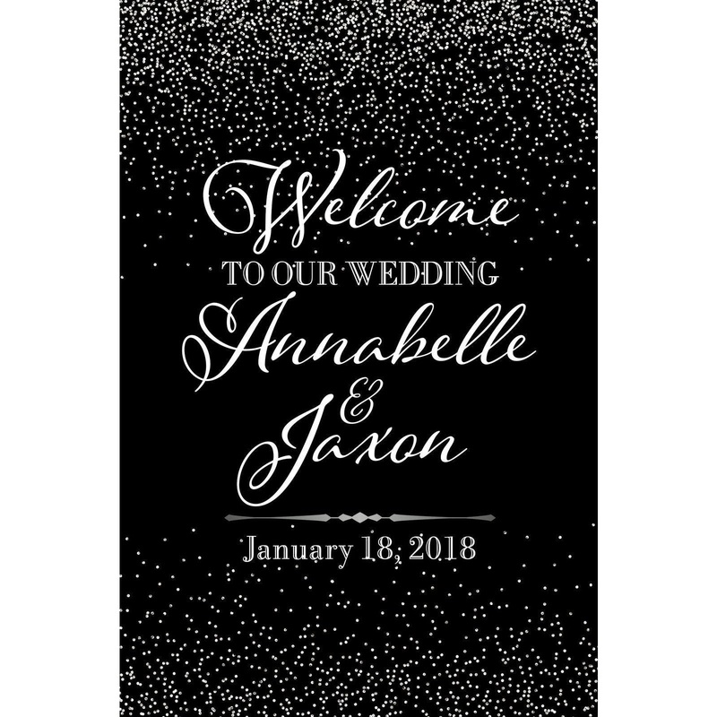 Customizable Yard Sign / Lawn Sign Welcome Wedding White Confetti On Black