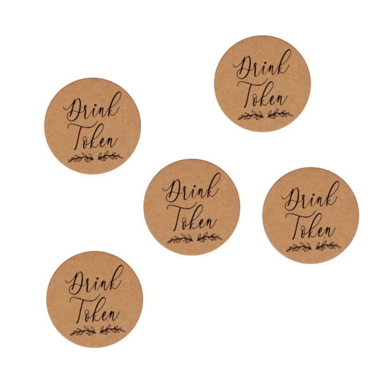 Rustic Kraft Wedding Drinks Tokens Pack of 25
