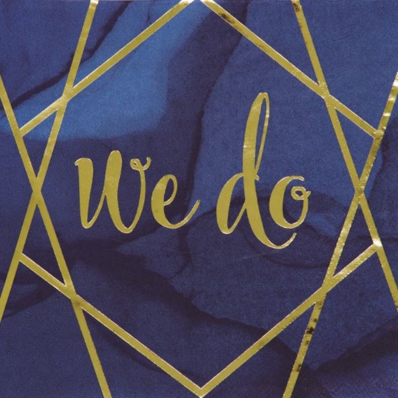 Wedding Napkins - We Do Navy Blue and Gold Pack of 16