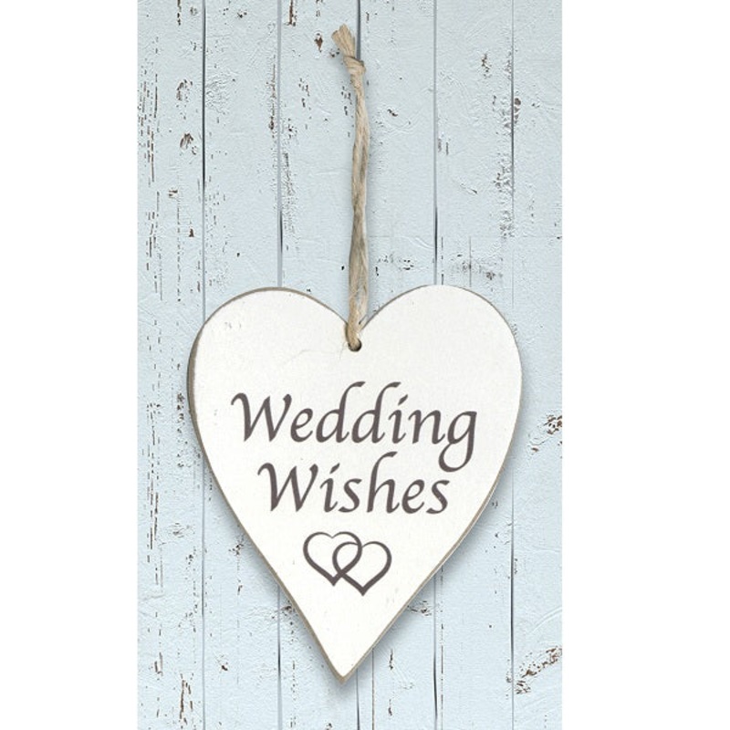 Wedding Wishes Hanging Wooden Heart 11cm