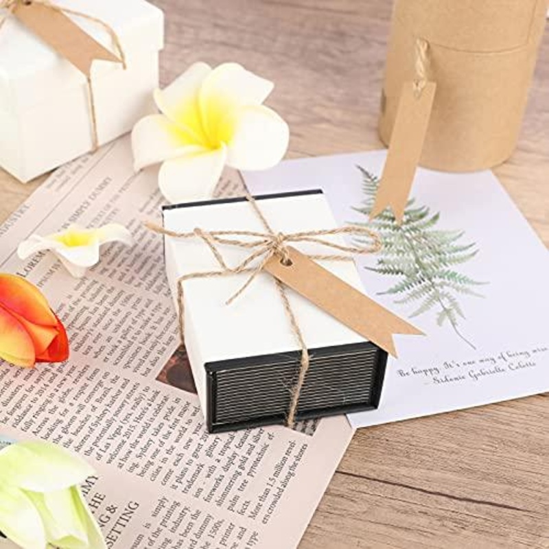 100 PCS Kraft Paper Tags with String Craft Gift Tags Mini Size 7 cm x 2 cm Wedding Brown Hang Tags with 30 Meters Jute Twine (Brown)