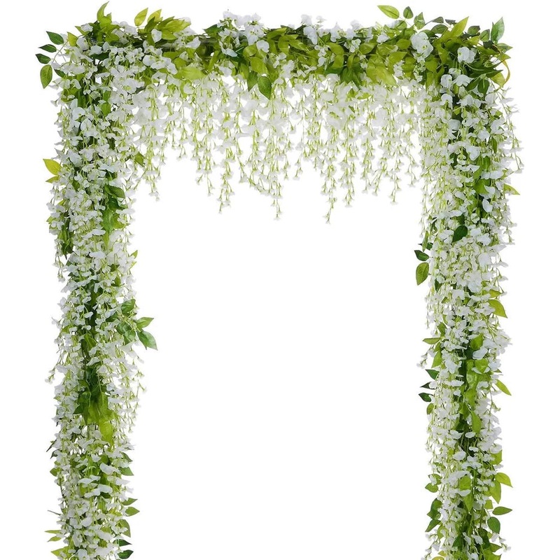 4pcs Wisteria Artificial Flowers Garland, Total 28.8ft White Artificial Wisteria Vine Silk Hanging Flower for Wedding