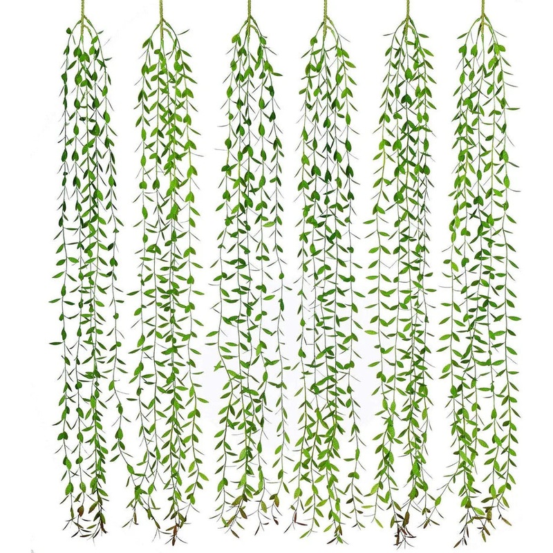 6pcs Artificial Vines Fake Greenery Garland Willow Leaves with Total 30 Stems Hanging for Wedding