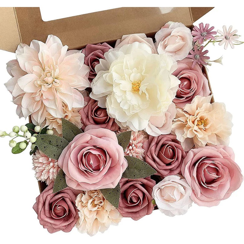 Artificial Flowers Pink Bouquets Box Set for DIY Bridal Wedding Shower Decorations