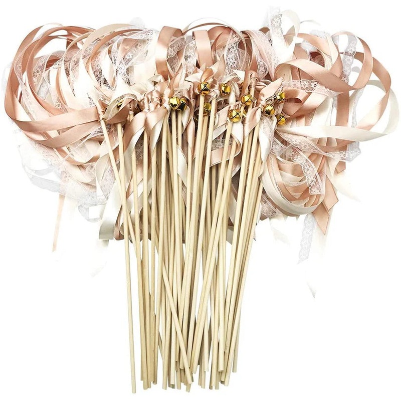 Ribbon Wands Wedding Streamers with Bells, Silk Fairy Stick Wand for Wedding Exit