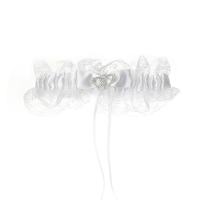 Wedding Garter White With Diamante Heart