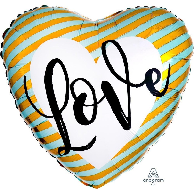 Wedding Love Stripes Heart Gold Foil Balloon 18in / 46cm