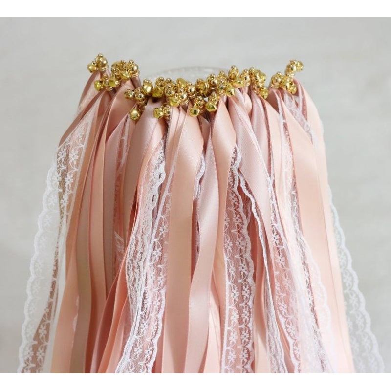Wedding Wands with Two Satin Ribbon and One Lace Ribbon, Handmade Party Wand Streamers