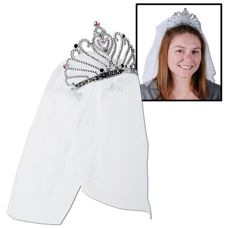 12 Pack Beistle Bachelorette Party Plastic Bride To Be Tiara with Veil