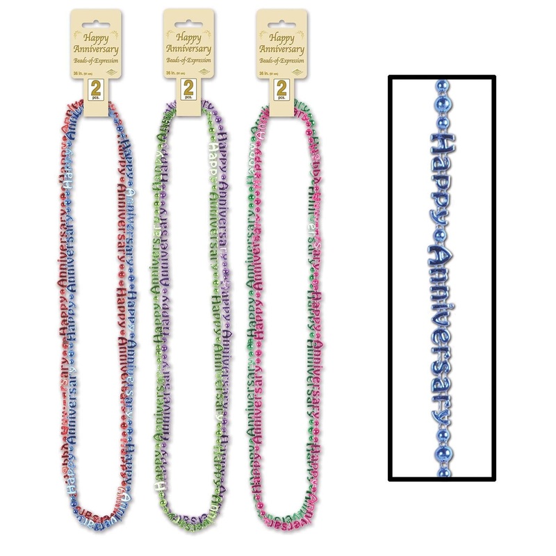 24 Pack Beistle Happy Anniversary Bead Necklaces Asst colors