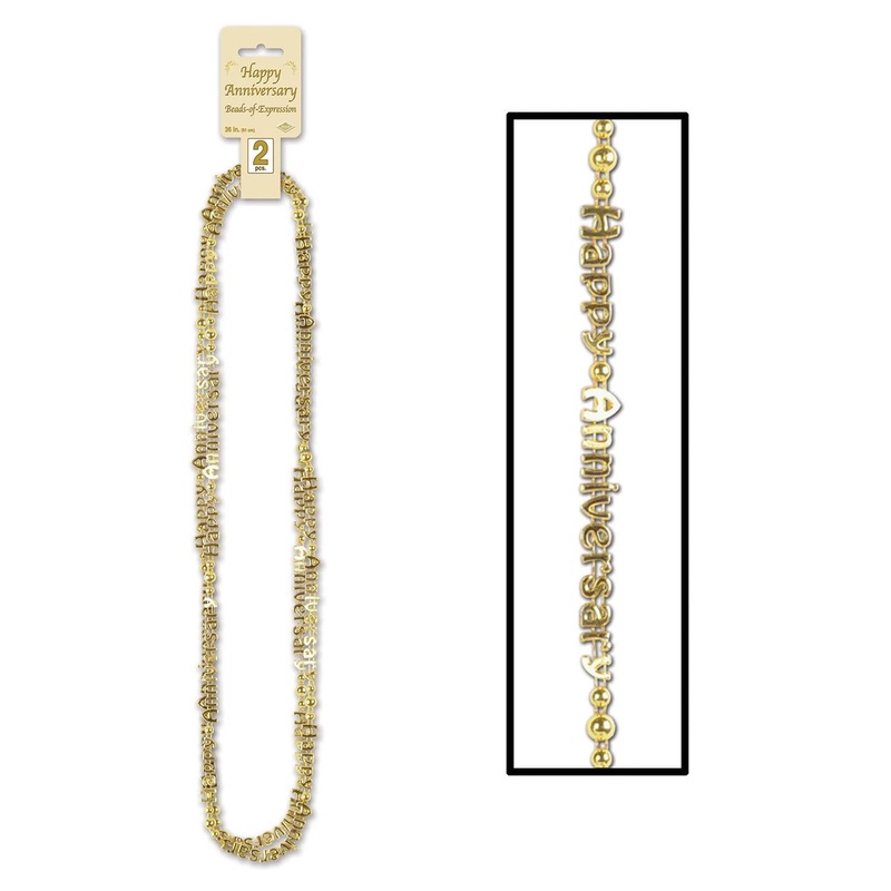 24 Pack Beistle Happy Anniversary Bead Necklaces gold