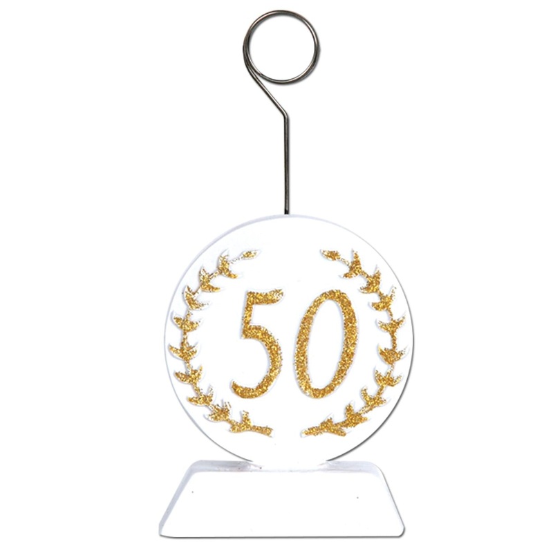 6 Pack Beistle Glittered 50th Anniversary Photo/Balloon Holder - gold/white