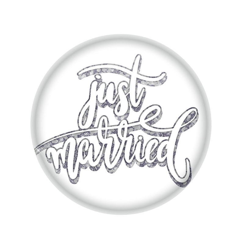 6 Pack Beistle Just Married Button - White
