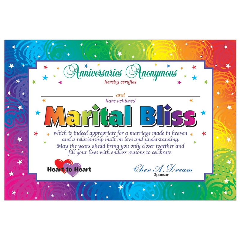 6 Pack Beistle Marital Bliss Certificate