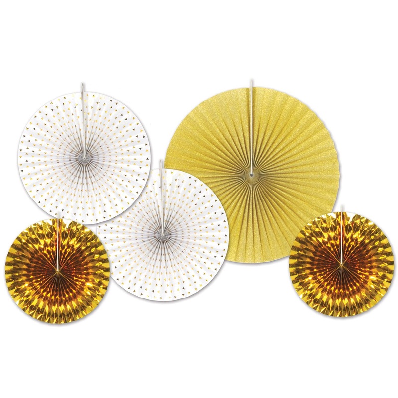 60 Piece Beistle Paper/Foil Decorative Fans - gold
