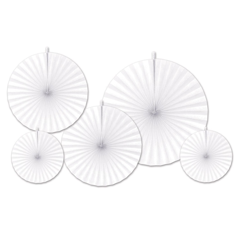60 Piece Beistle Accordion Paper Fans Wedding Decoration - white