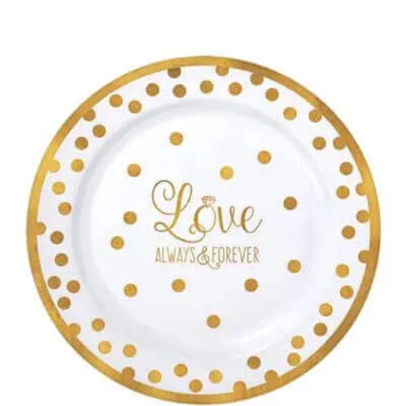7" Sparkling Gold Wedding Premium Plastic Lunch Plates (20ct)
