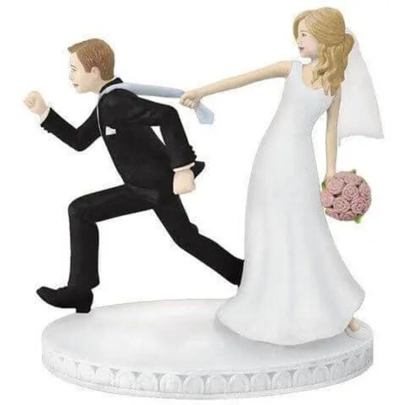 Comical Tie-Puller Wedding Cake Topper - Black & White