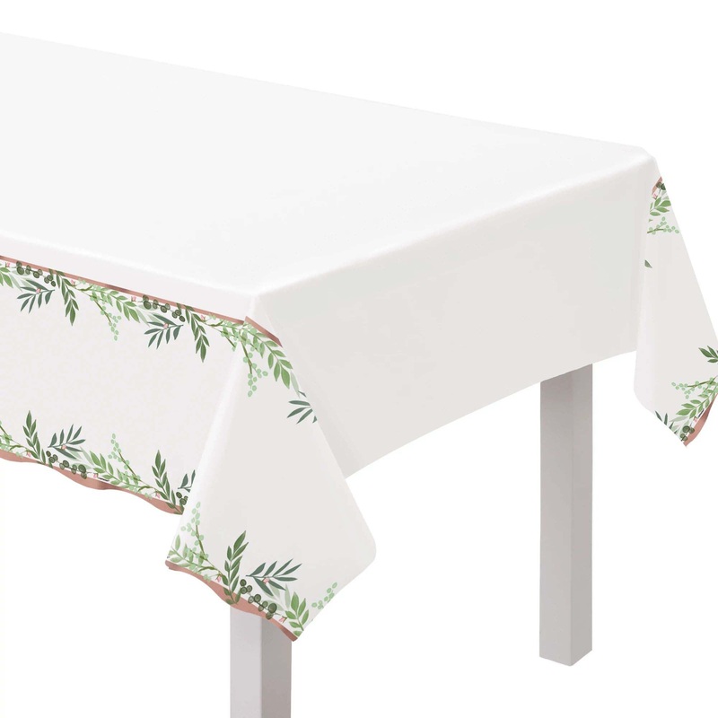 Love & Leaves Rectangular Plastic Table Cover, 54 x 102 Inches, 1 Count