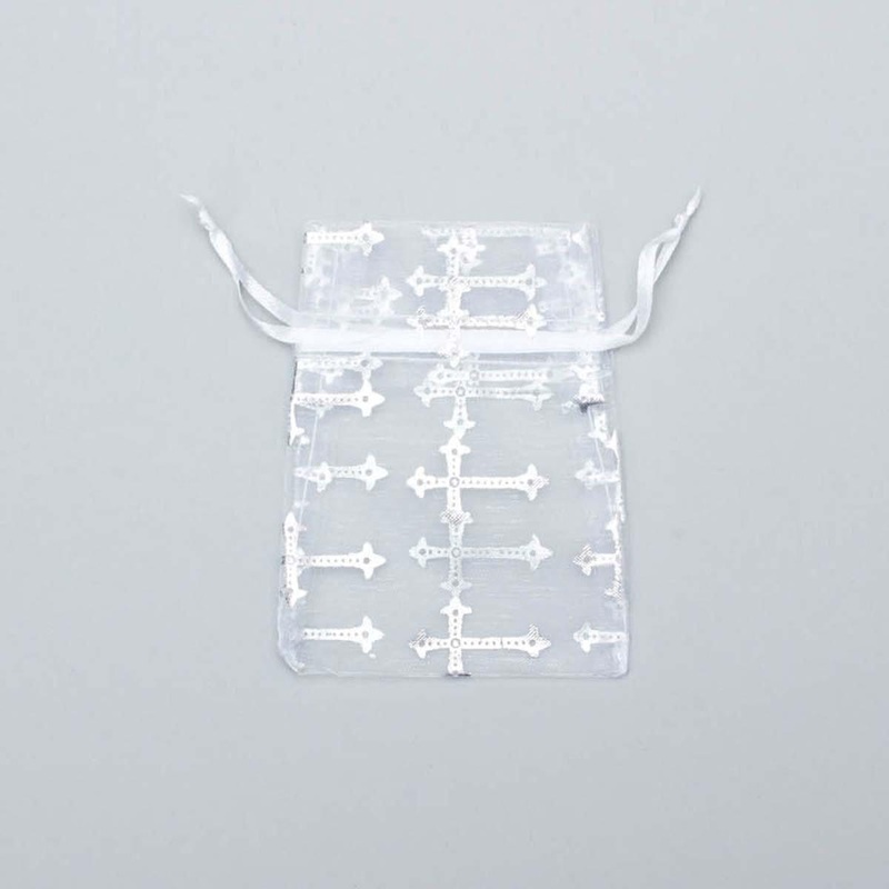 Organza Bah with Printed Cross - White 3 x 4 in. 12/pkg