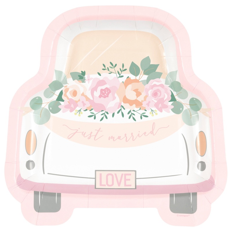 Pink Blooms Bridal Large Lunch Paper Plates, 8 Inches, 8 Count