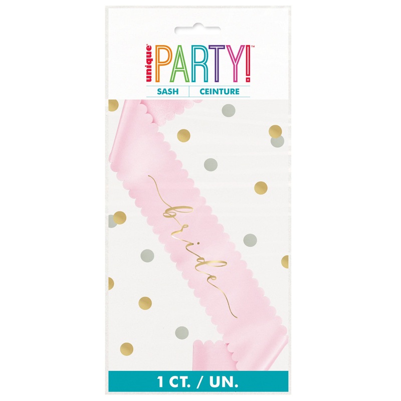 Pink Blooms Bridal Scalloped Edge Bride Sash with Gold, 1 Count