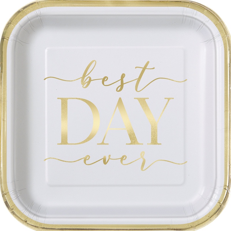 Pink Blooms Bridal Small Square Dessert Paper Plates, 7 Inches, 8 Count
