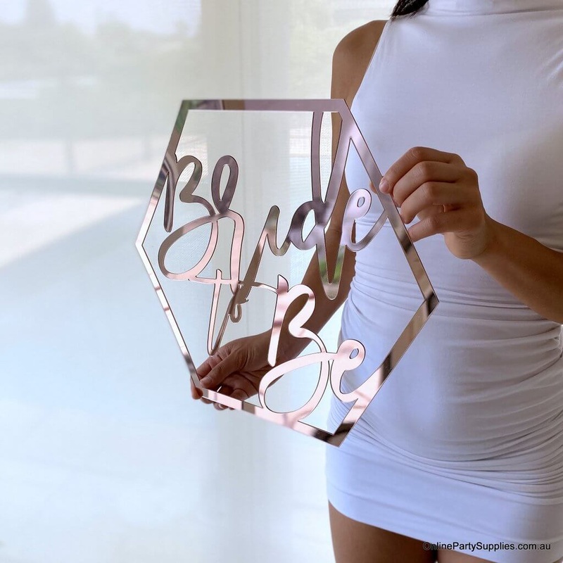 Acrylic Rose Gold Mirror Hexagon Bride To Be Wedding Sign 30cm