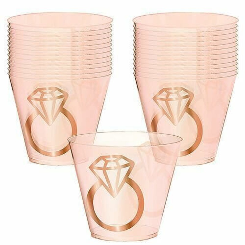 Blush Wedding Plastic Tumblers Diamond Rings 266ml 30pk