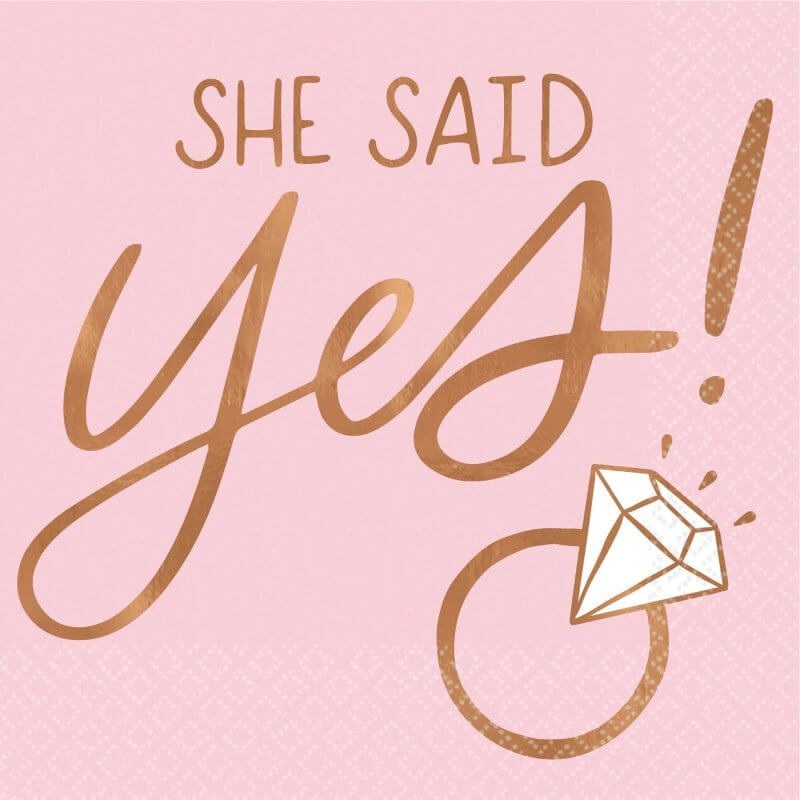 Blush Wedding She Said Yes Beverage Napkins 16pk