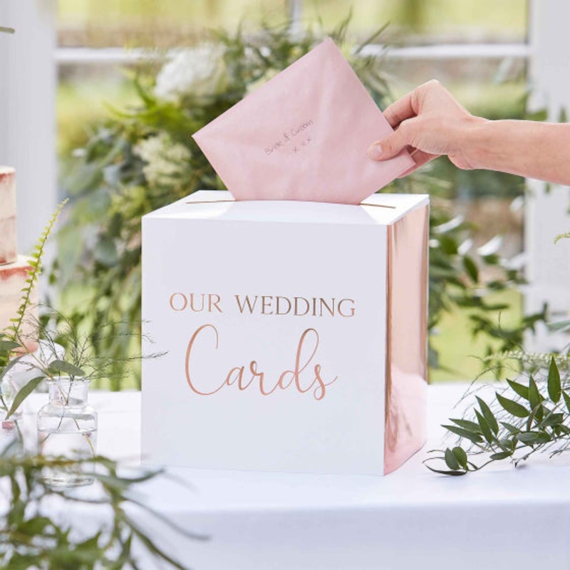 BOTANICAL WEDDING CARD BOX ROSE GOLD TEXT