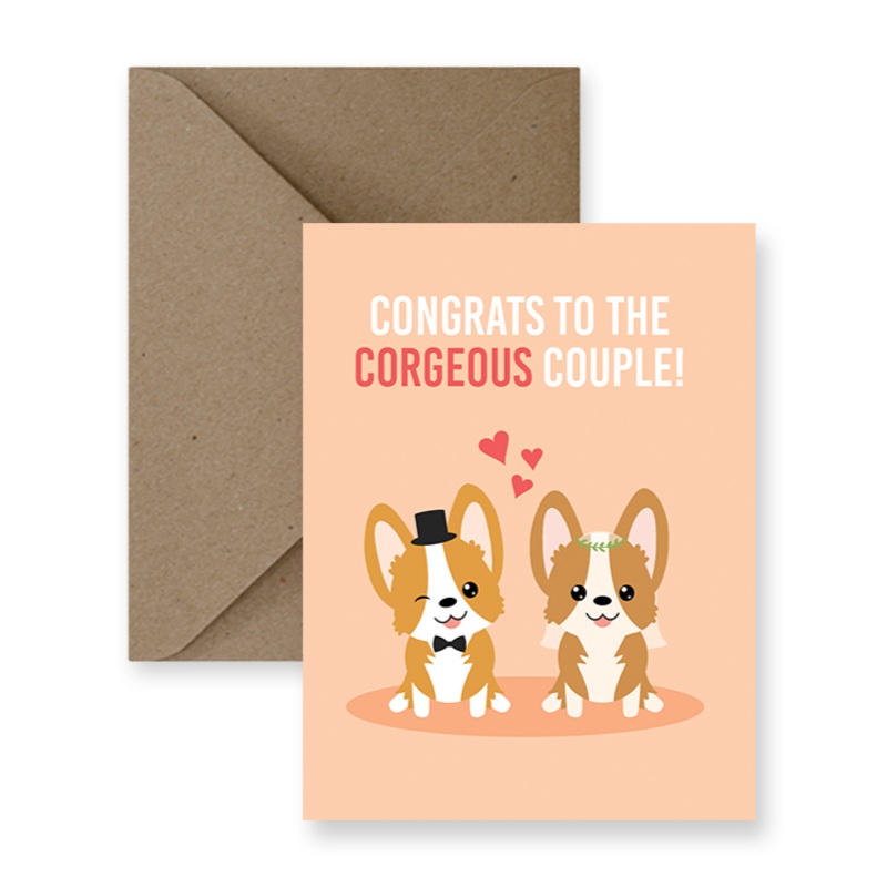 Congrats To The Corgeous Couple Wedding Card