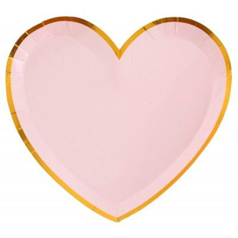 Heart Shaped Plates, 9in, Pink and Gold, 10 Count