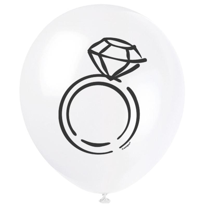 Latex Balloons W/ring 8/pkg - White