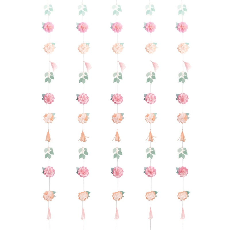 Pink Blooms Bridal Tassel and Flower Garland Backdrop, 1 Count