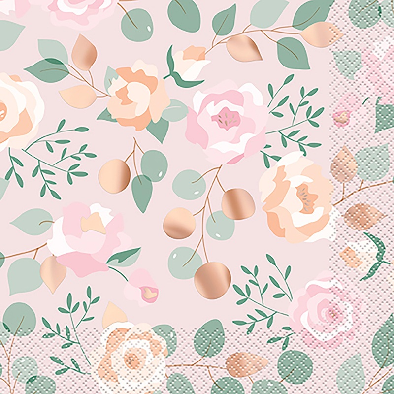Pink Blooms Wedding Large Lunch Napkins, 16 Count