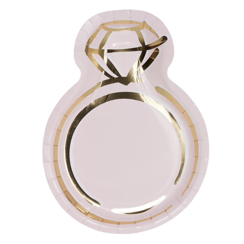 Pink Blooms Wedding Large Ring Shaped Lunch Paper Plates, 9 Inches, 8 Count