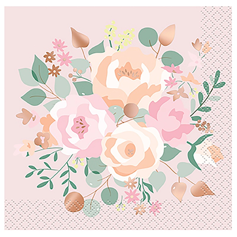 Pink Blooms Wedding Small Beverage Napkins, 16 Count