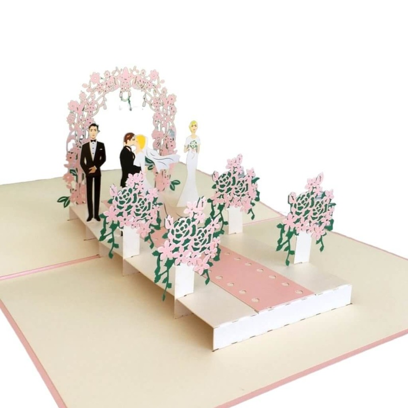 Pink Wedding With Bridesmaid and Best Man Pop Card