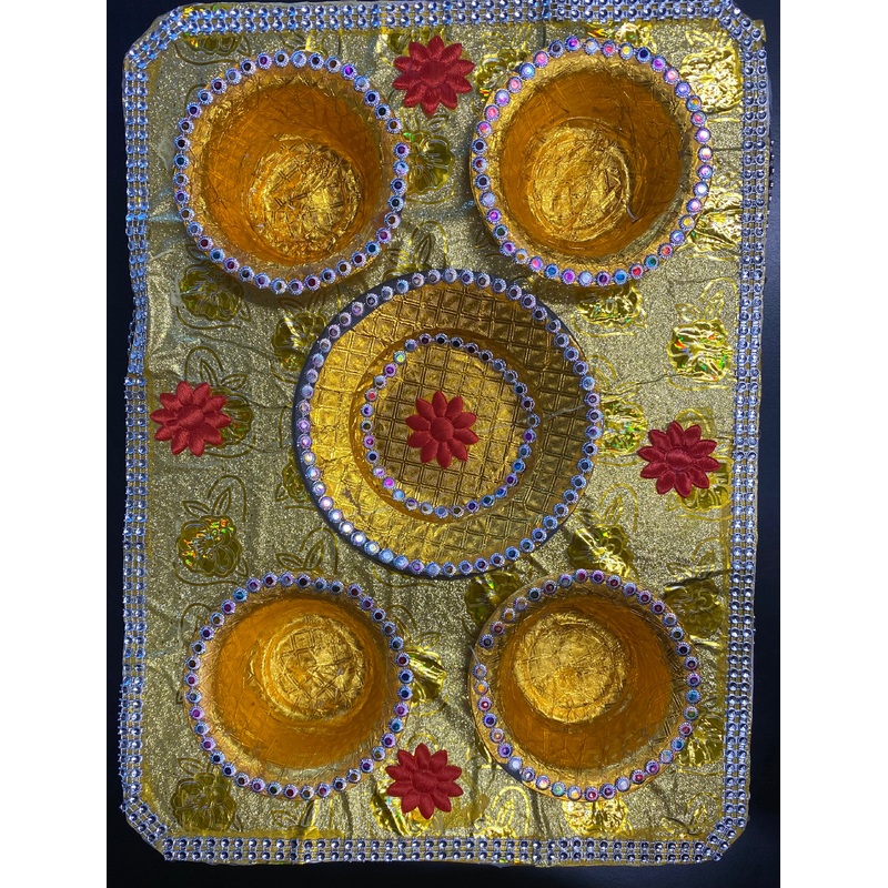 Rectangle wedding thali with 4 bowls and one small plate 350mm L and 260mm W