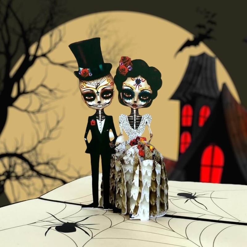 Scary Skeleton Wedding Couple Hand In Hand Pop Card