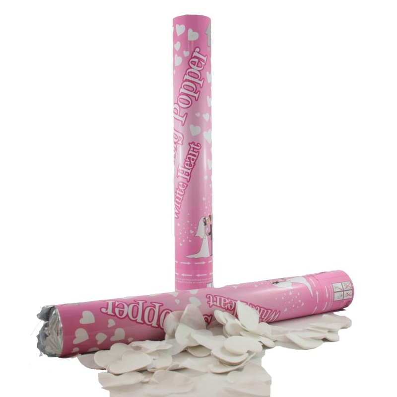 Twist Poppers 40cm Wedding (White Tissue Hearts)