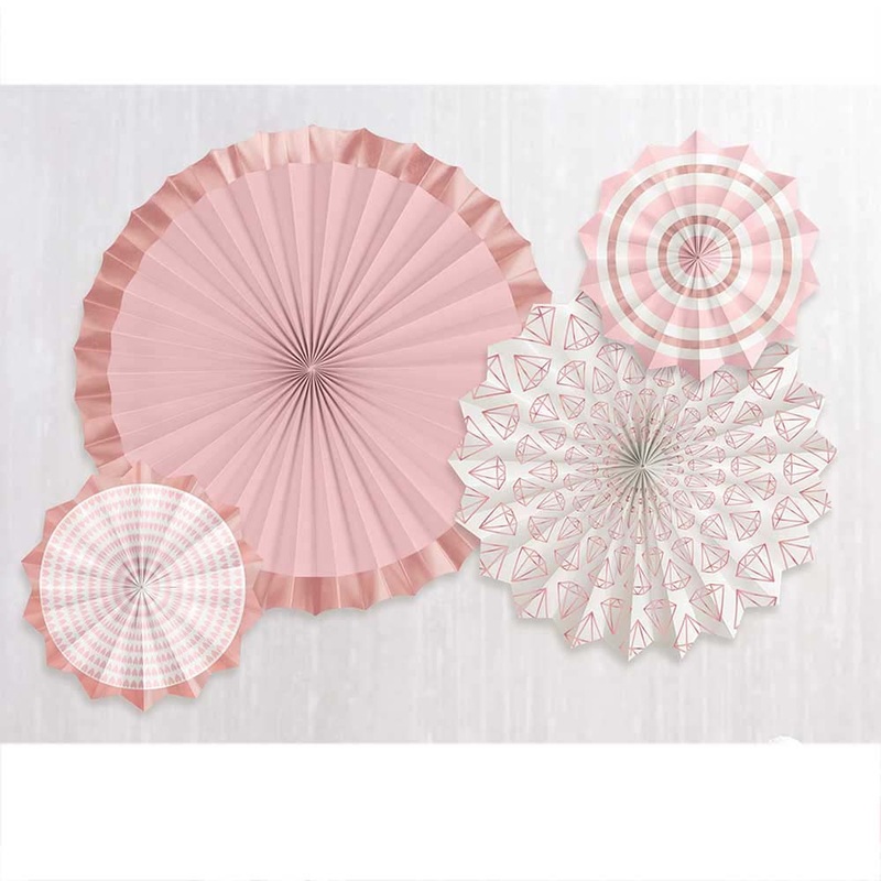 Blush Wedding Fan Decoration 4pcs