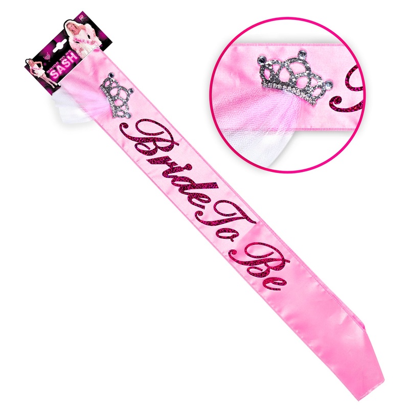 Bride to Be Sash with Wedding Veil Tiara Accent Pink