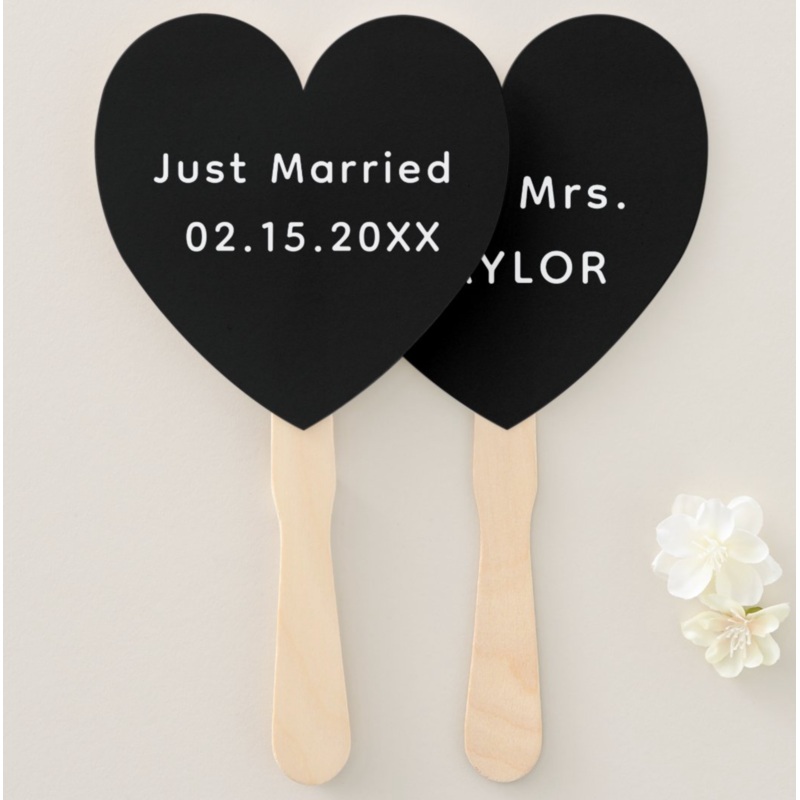Just Married Mr. & Mrs. | Wedding Monogram Hand Fan - Both Sides - 6 Pcs/Set