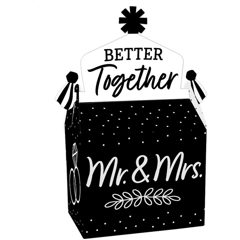 Mr. and Mrs. - Treat Box Party Favors - Black and White Wedding or Bridal Shower Goodie Gable Boxes - Set of 12