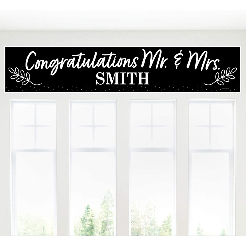 Personalized Mr. and Mrs. - Custom Black and White Wedding or Bridal Shower Decorations Party Banner
